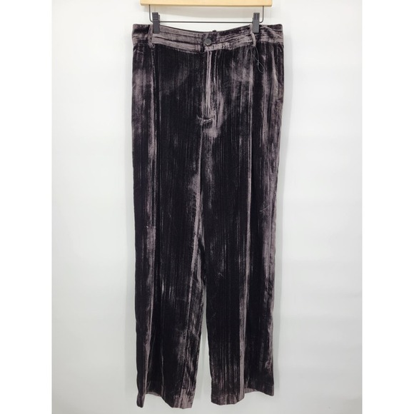 Zara Pants - Zara Large Gray Crushed Velvet Wide Leg Trousers Pants Baggy Metallic